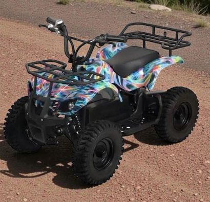 صورة دباب كهربائي 36 فولت بطبعة نارية زرقاء وحمراء بـ 4 عجلات